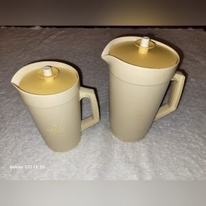 Vintage Tupperware * 2 Pitcher * 1 Quart & 2 Quart * Almond * 874-8 & 800-8 *